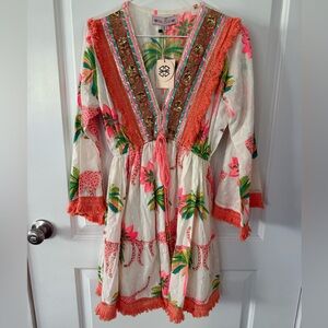 PITI CUITI Dress Tunic in Tropical Palm & Leopards Print Size Small NWT